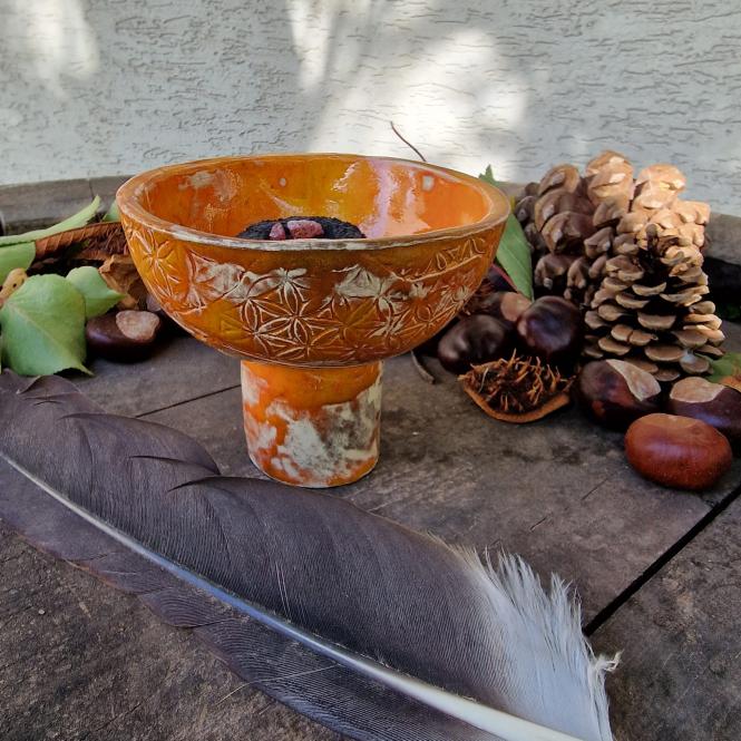 Keramikschale mit Blume des Lebens orange 